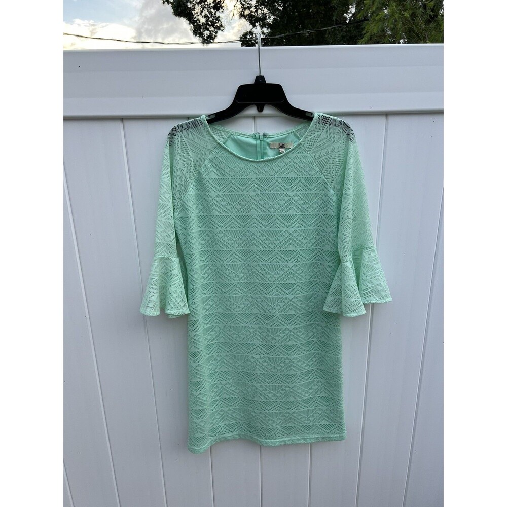 Ya Los Angeles Women’s Large Lace Dress Lined Green 3/4 Bell Sleeve